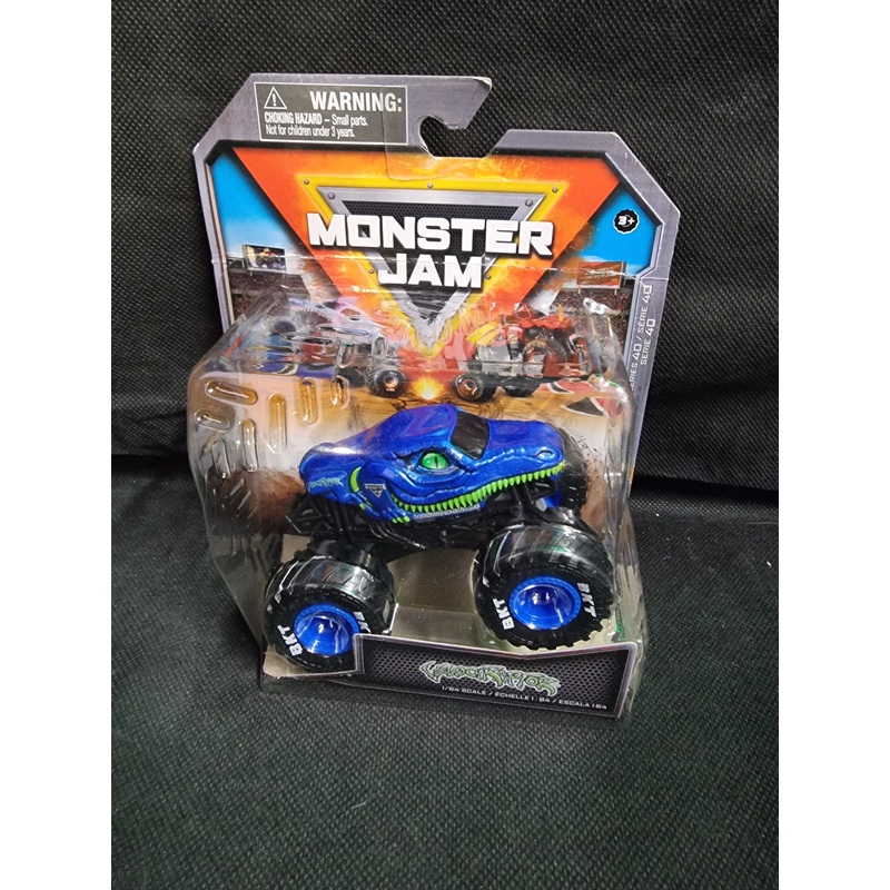 MONSTER JAM Blue Velociraptor & Jurassic Attack Throttle Monster Trucks Diecasts