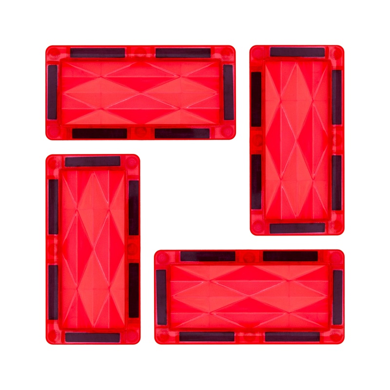 4 Piece Red Rectangle Prism Surface Magnet Tiles