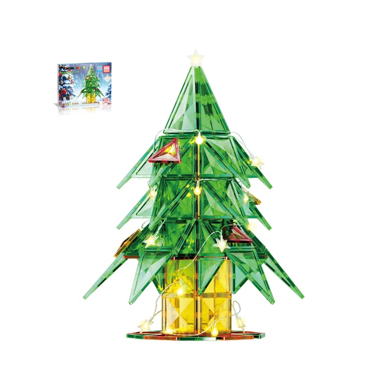 – Christmas Tree Magnetic Tiles Set with String Lights – 106 Pieces