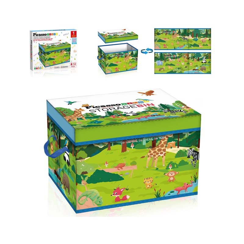 Magnet Tile Toy Organizer: Forest Theme Storage Bin with Lid & Handles
