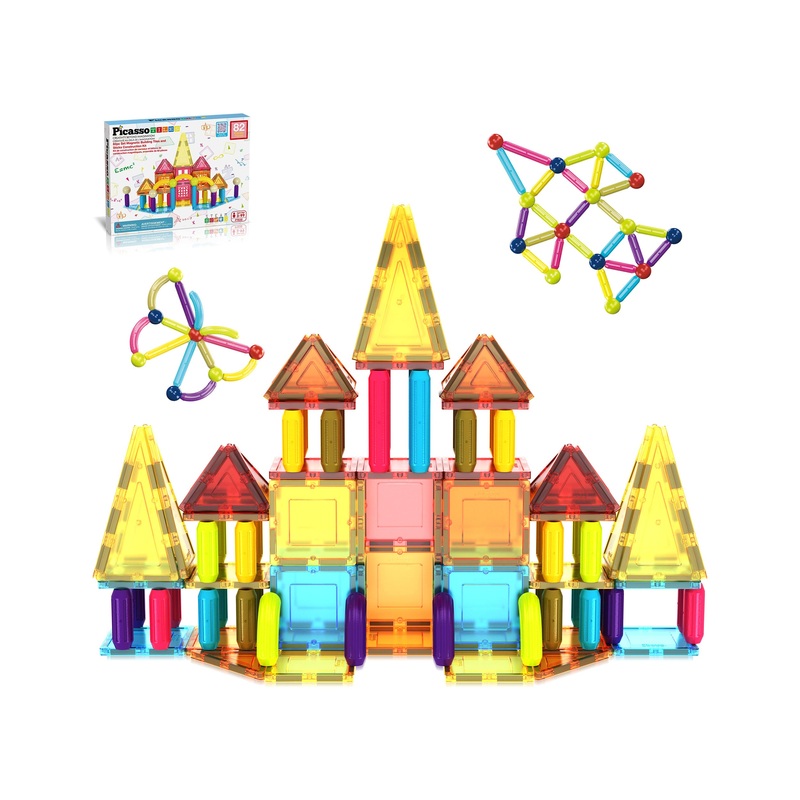 Magnetic Building Tiles and Sticks Construction Set- 82 Pieces
