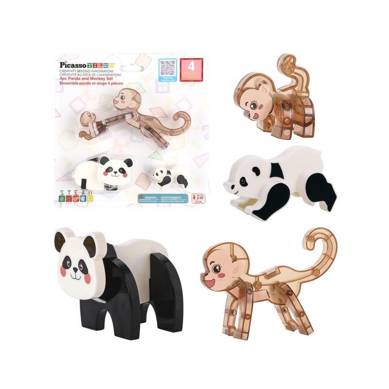 Panda & Monkey Parent and Baby Characters Playset  4 Pieces
