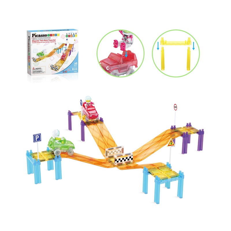 Sloped Race Car Tracks for Racing Playset – 45 Pieces